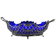 Large Antique German Solid Silver and Glass Basket / Bowl, circa 1890