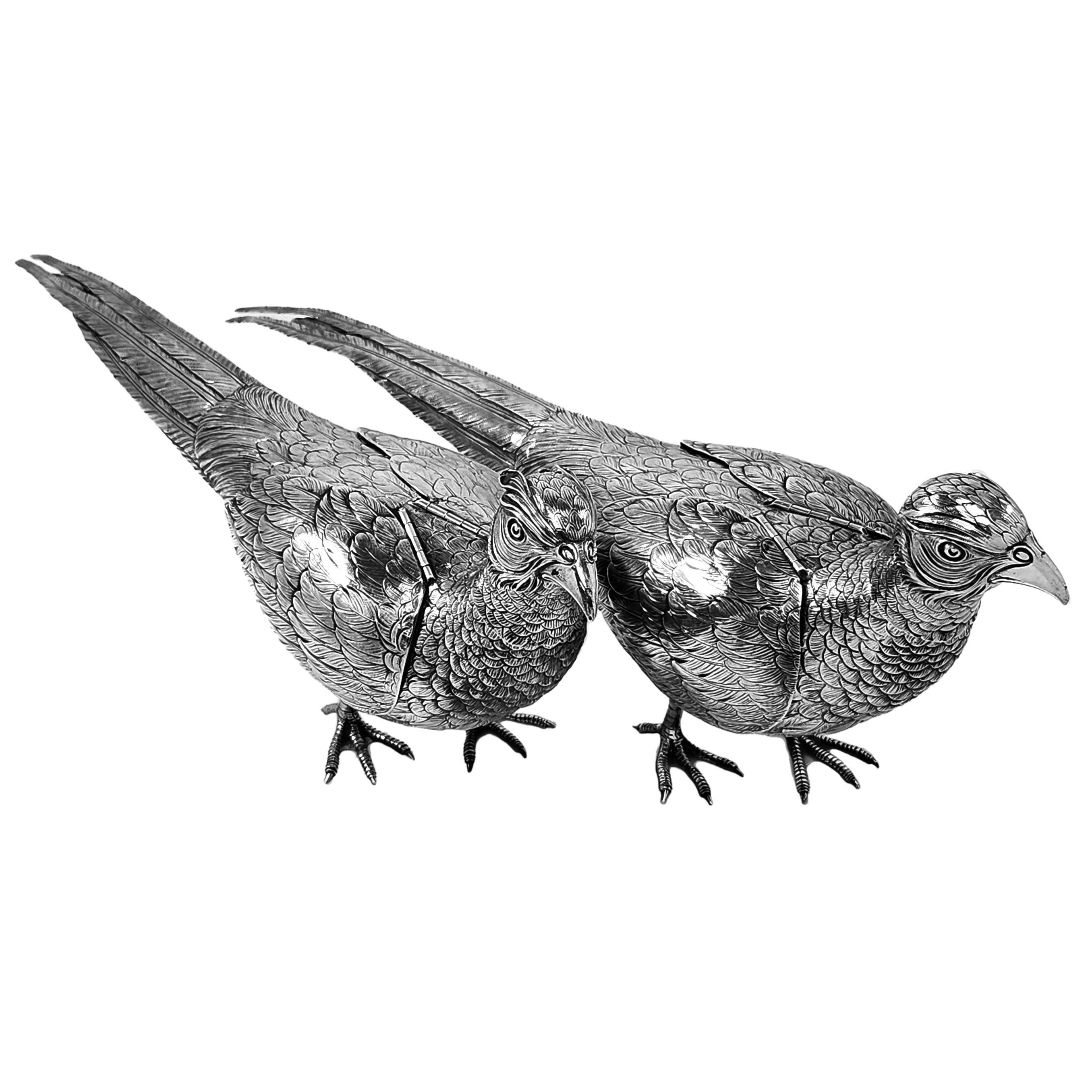 Große antike deutsche Bauern aus Sterlingsilber c. 1890 Kontinentales Modell von Vögeln aus Deutschland (Silber) im Angebot
