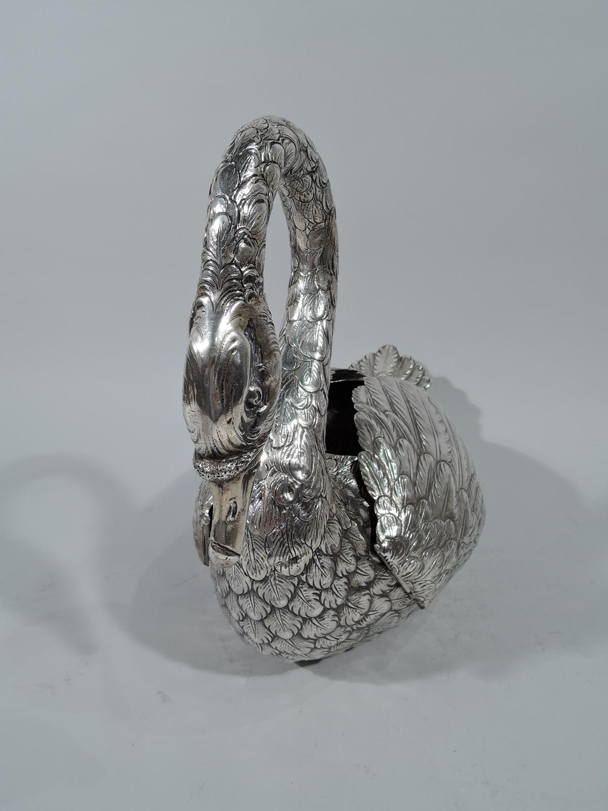 Victorian Large Antique German Sterling Silver Swan with Hinged Wings