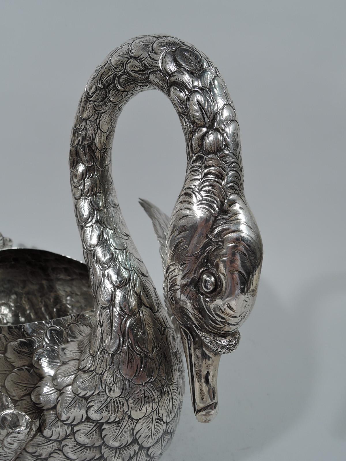 Large Antique German Sterling Silver Swan with Hinged Wings 1