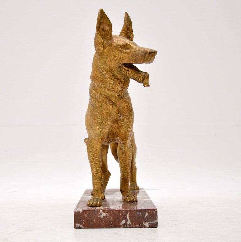 Large Antique Gilt Bronze Dog Sculpture by Robert Bousquet at 1stDibs