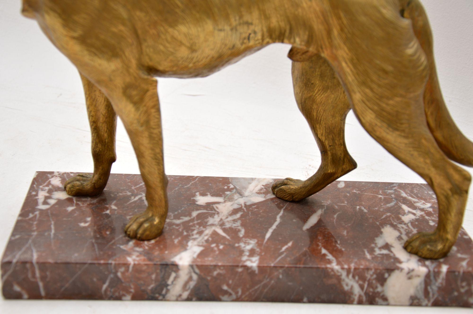 Large Antique Gilt Bronze Dog Sculpture by Robert Bousquet 1