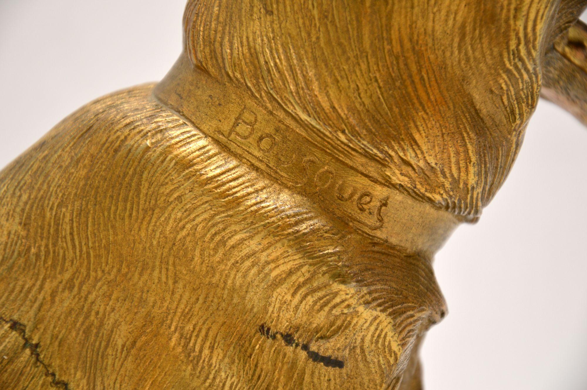 Large Antique Gilt Bronze Dog Sculpture by Robert Bousquet 1