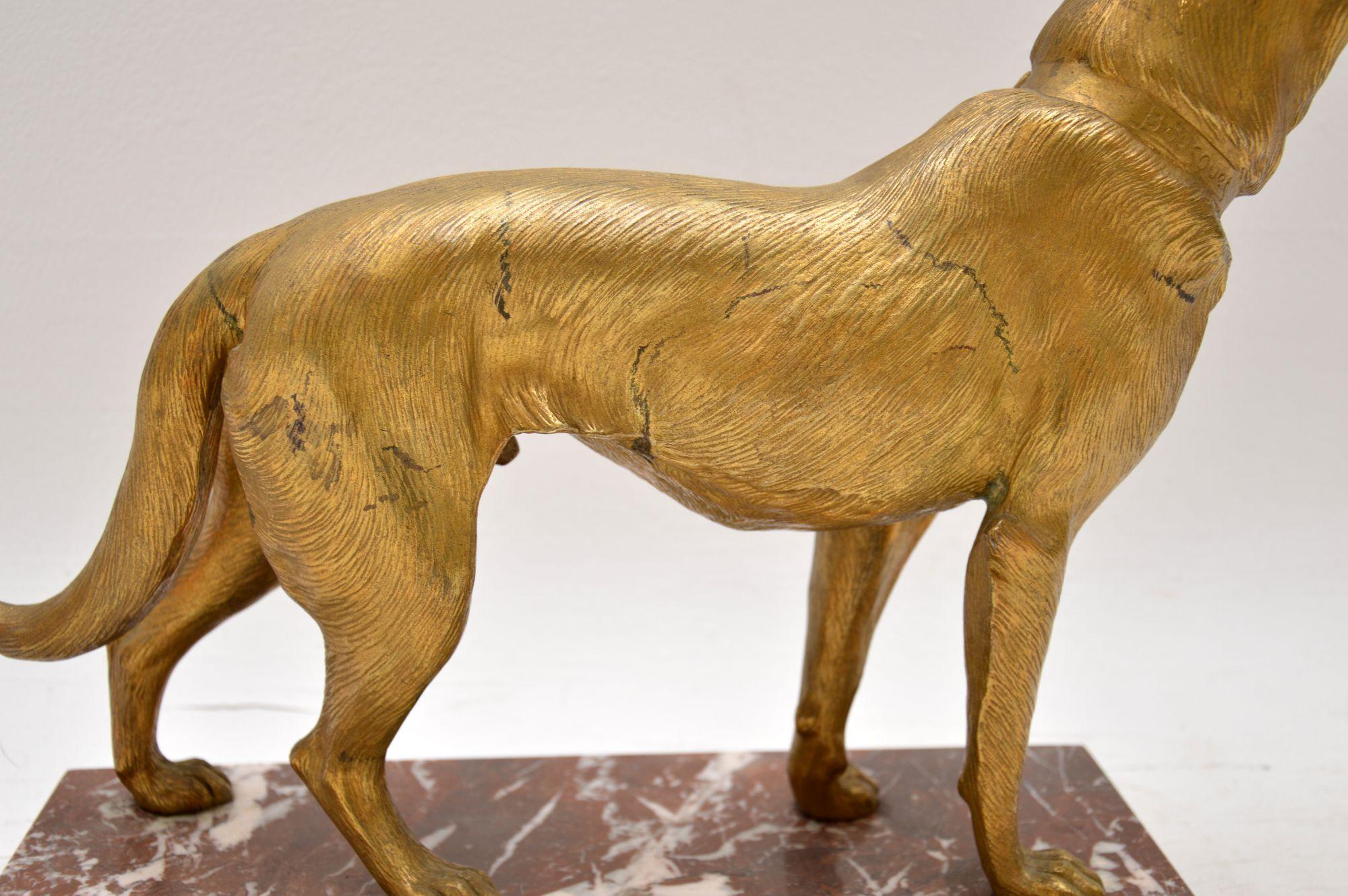 Large Antique Gilt Bronze Dog Sculpture by Robert Bousquet 3