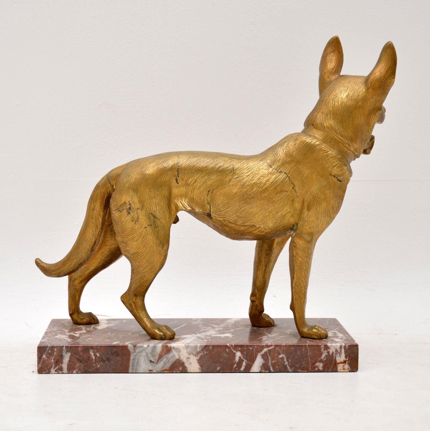 Large Antique Gilt Bronze Dog Sculpture by Robert Bousquet 4
