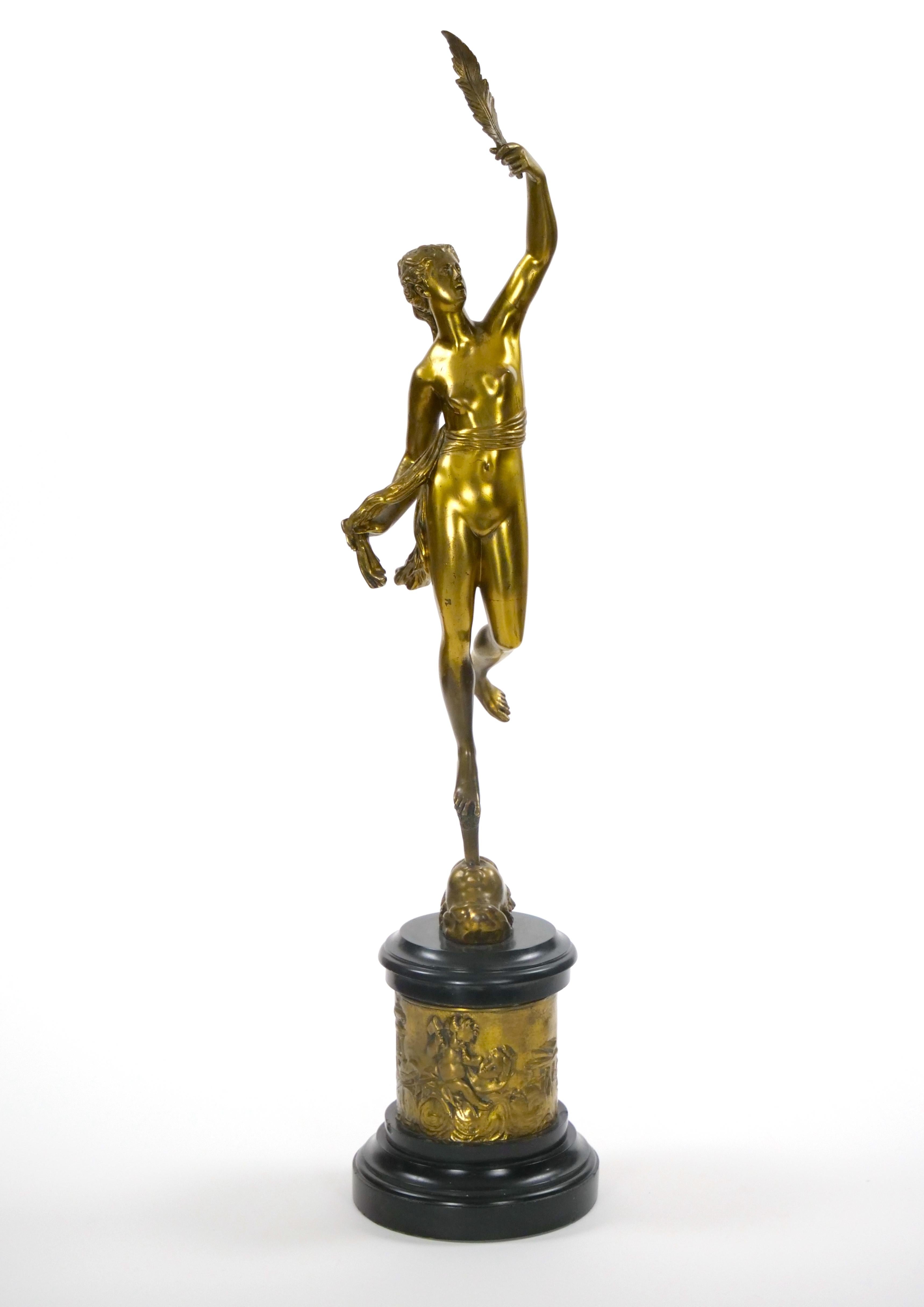 Gran escultura antigua de bronce dorado/ Diosa romana Fortuna, según Giambologna en venta 9