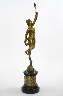 Large Antique Gilt Bronze Sculpture/ Roman Goddess Fortuna, After Giambologna
