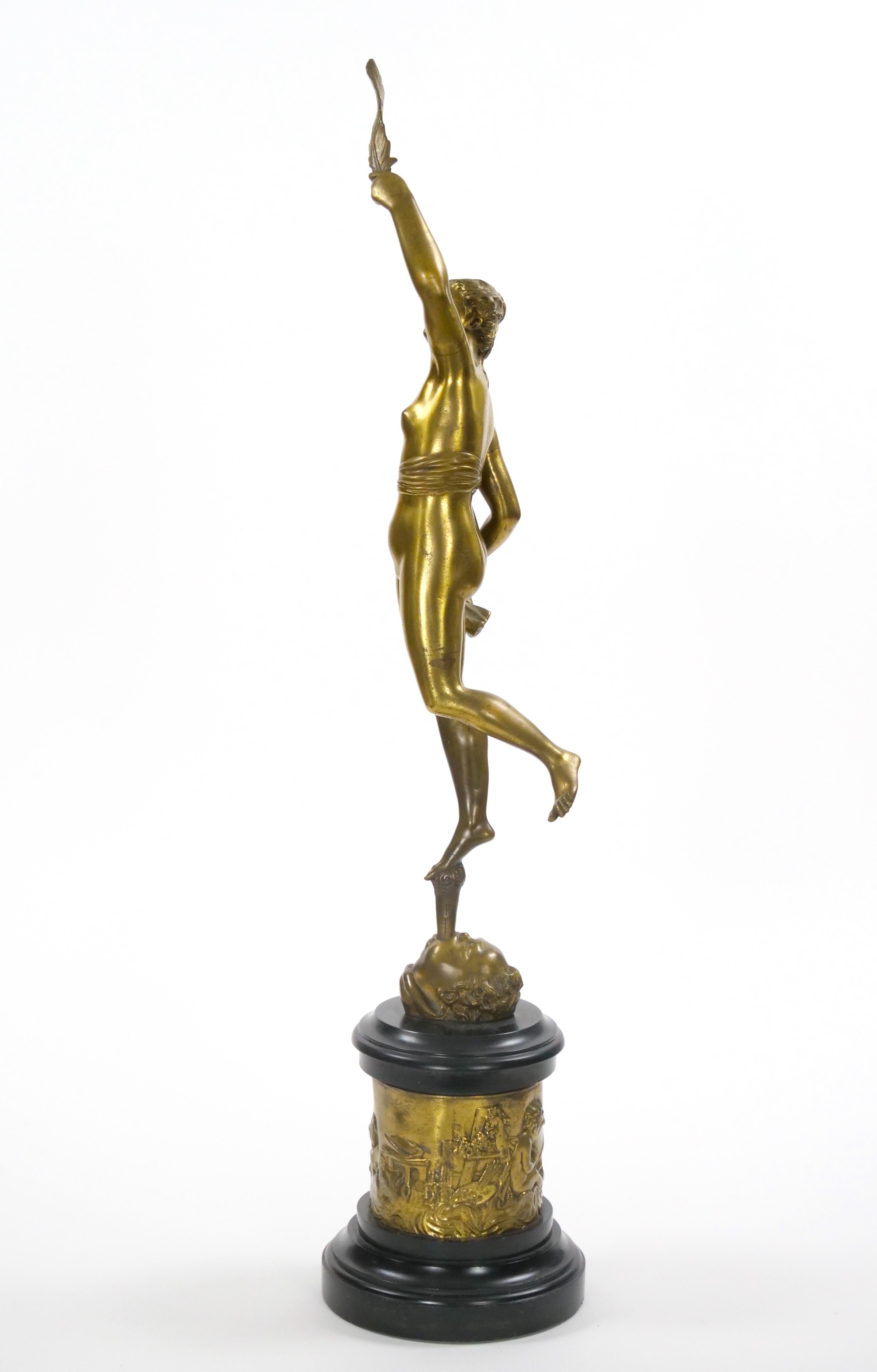 Gran escultura antigua de bronce dorado/ Diosa romana Fortuna, según Giambologna en venta 3