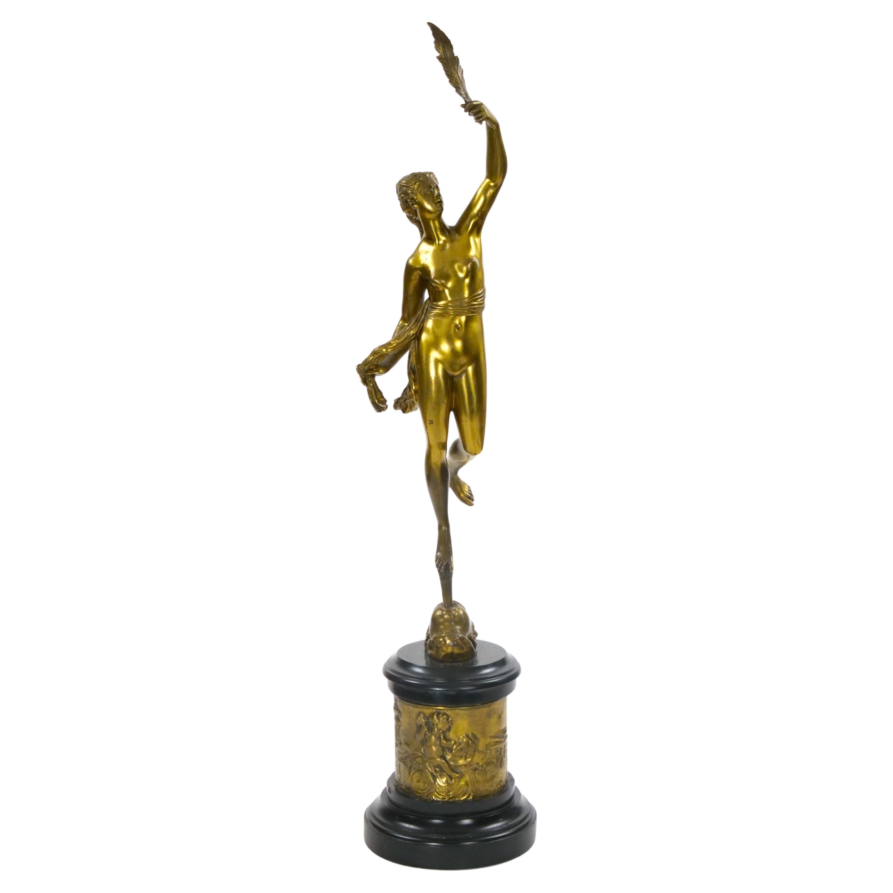 Große antike Skulptur aus vergoldeter Bronze/römische Göttin Fortuna, nach Giambologna