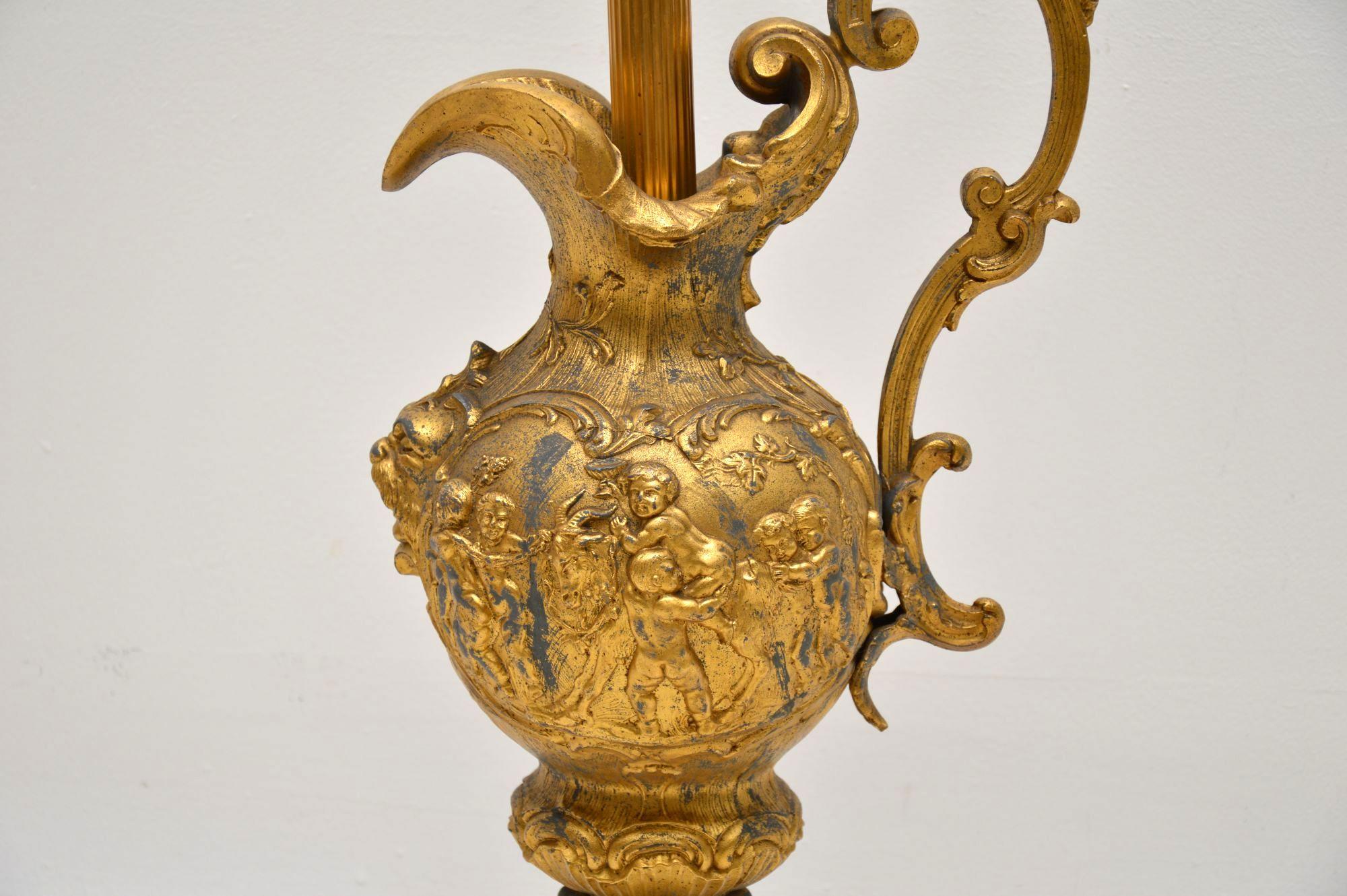 Louis XV Large Antique Gilt Metal Flagon Lamp