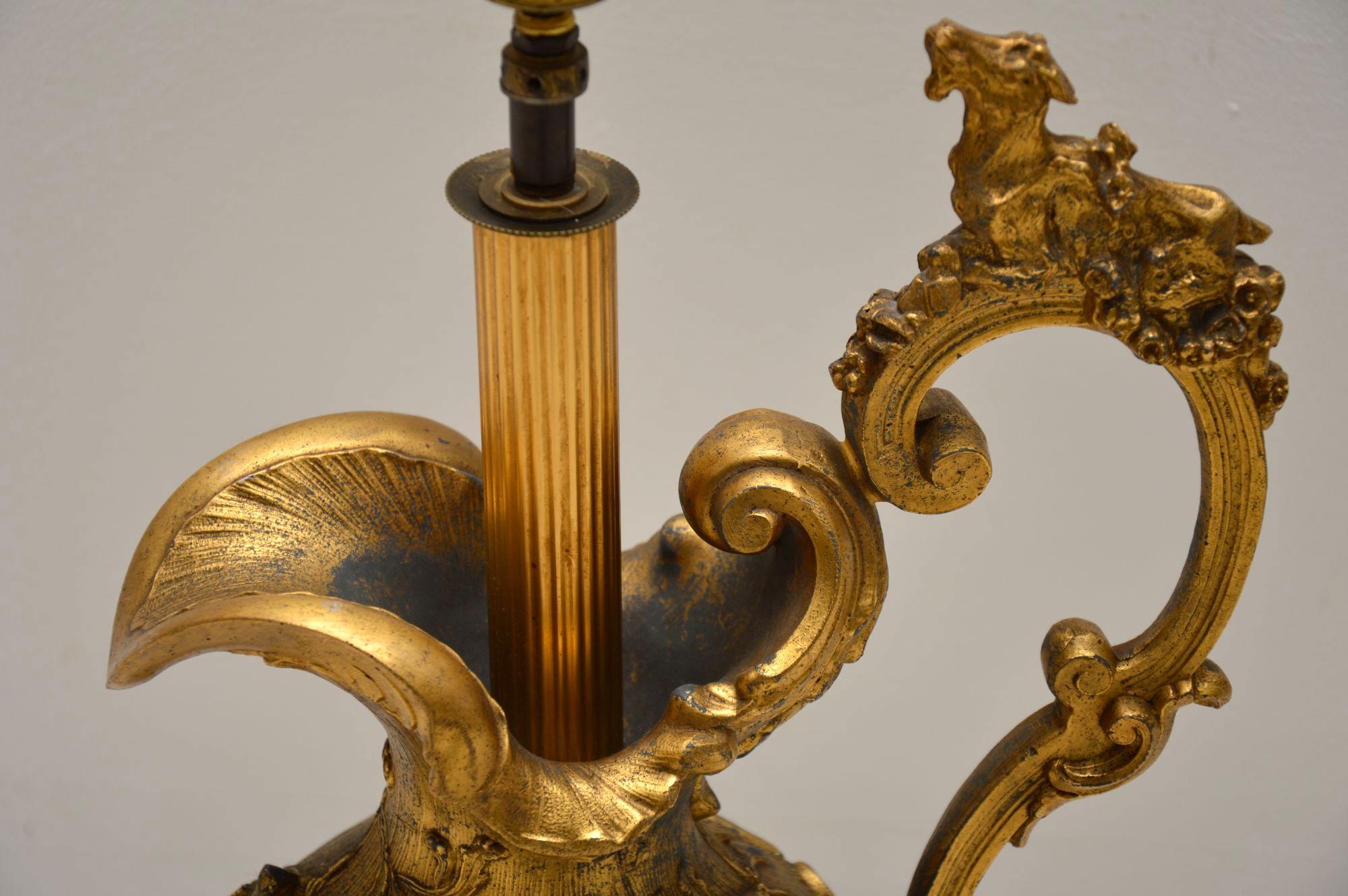 Large Antique Gilt Metal Flagon Lamp In Good Condition For Sale In London, GB
