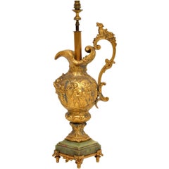 Large Antique Gilt Metal Flagon Lamp