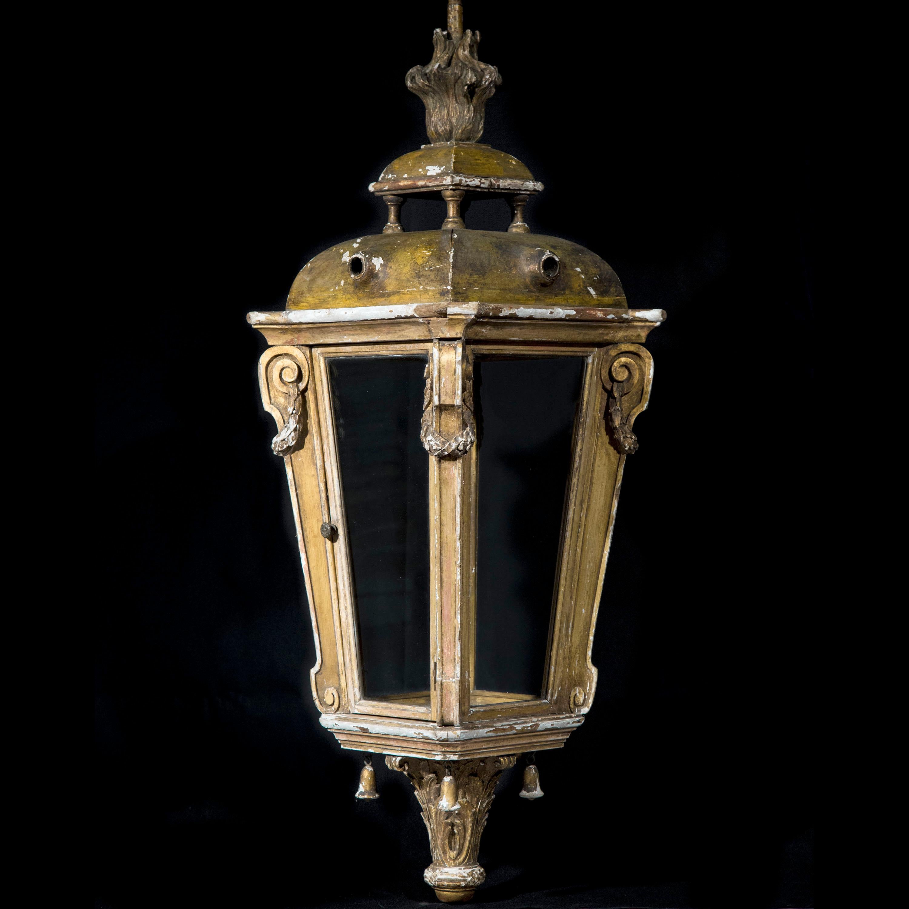 French Large Antique Giltwood Hall Lantern