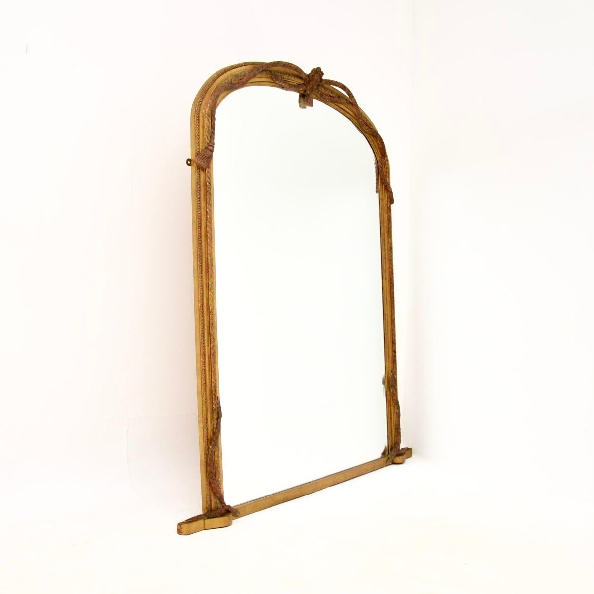 Victorian Large Antique Giltwood Over Mantle Mirror For Sale