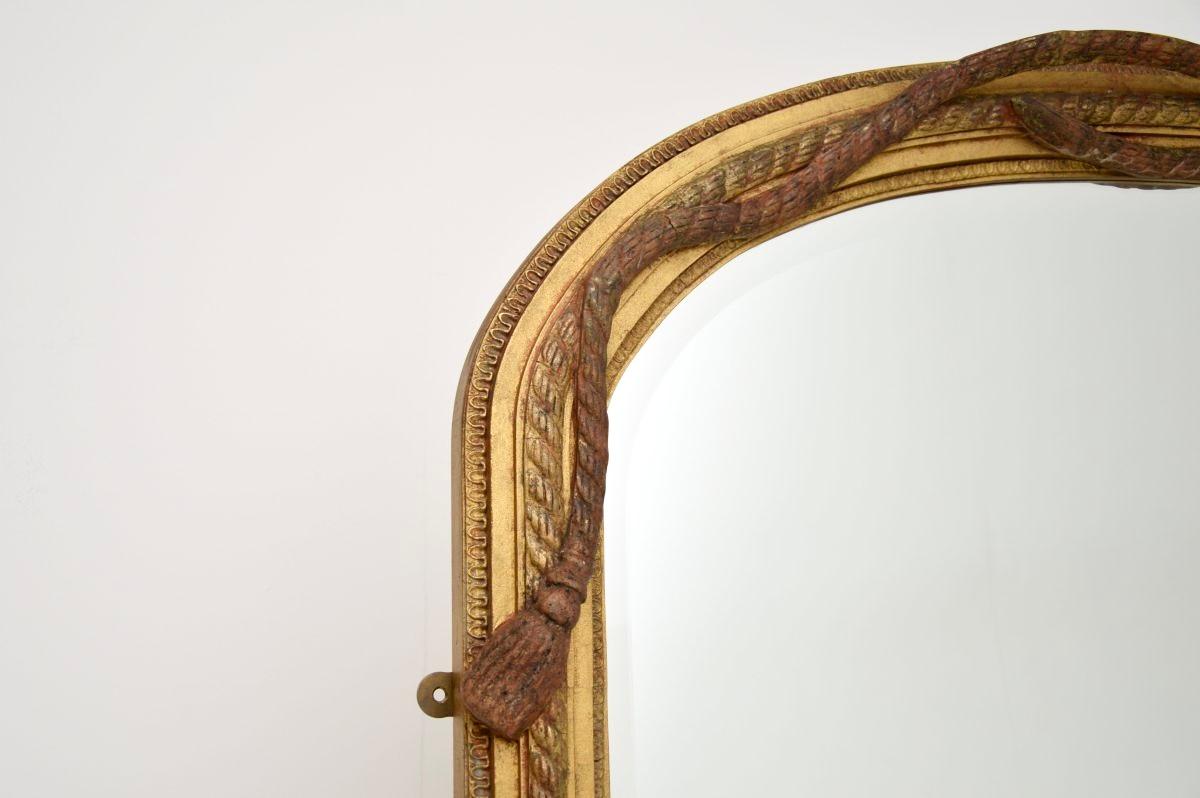 British Large Antique Giltwood Over Mantle Mirror For Sale