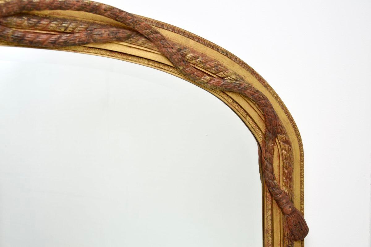 Mid-20th Century Large Antique Giltwood Over Mantle Mirror For Sale