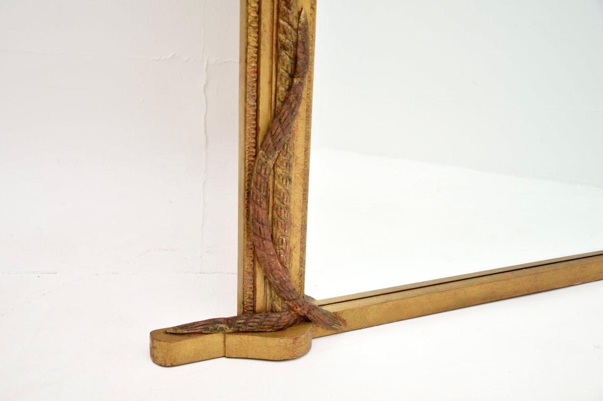 Mid-20th Century Large Antique Giltwood Over Mantle Mirror