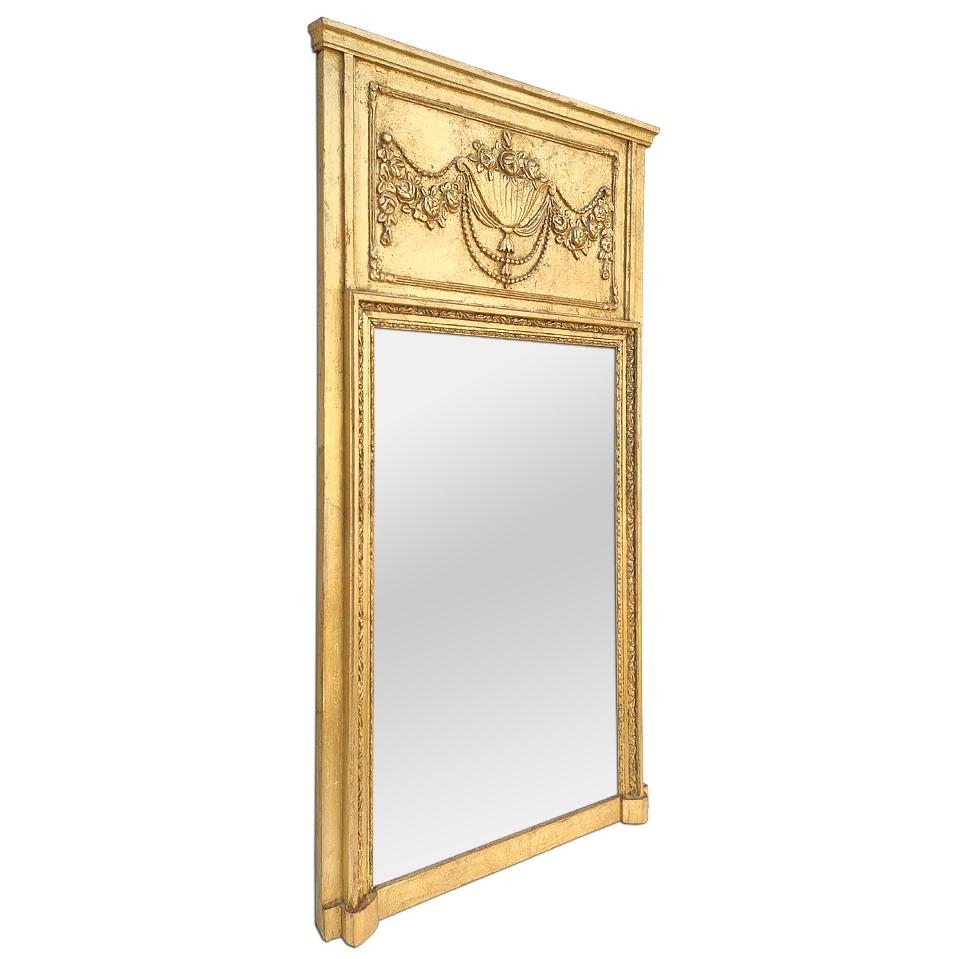Large antique giltwood overmantel mirror, circa 1935. Art Nouveau French style, model called 