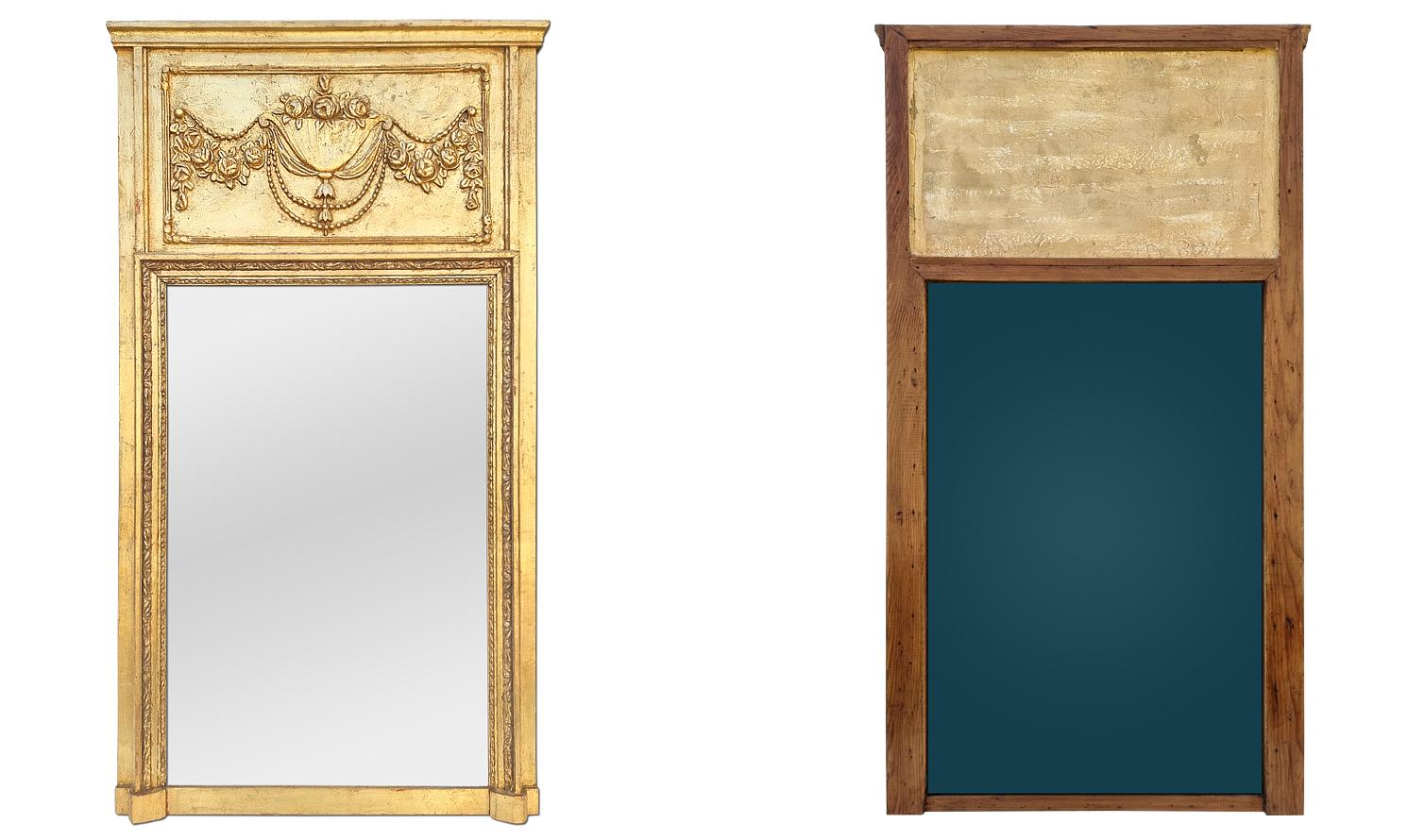 Français Grand miroir ancien à trumeau en bois doré, France, vers 1935 en vente