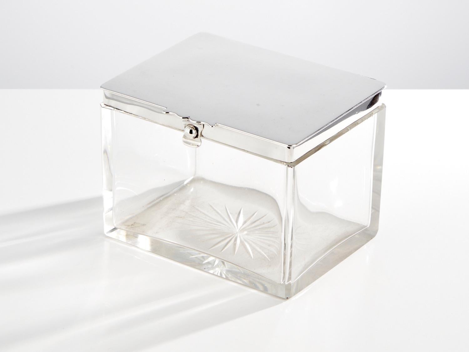 Large Antique Glass and Silver Box By Mappin & Webb, Birmingham, 1912