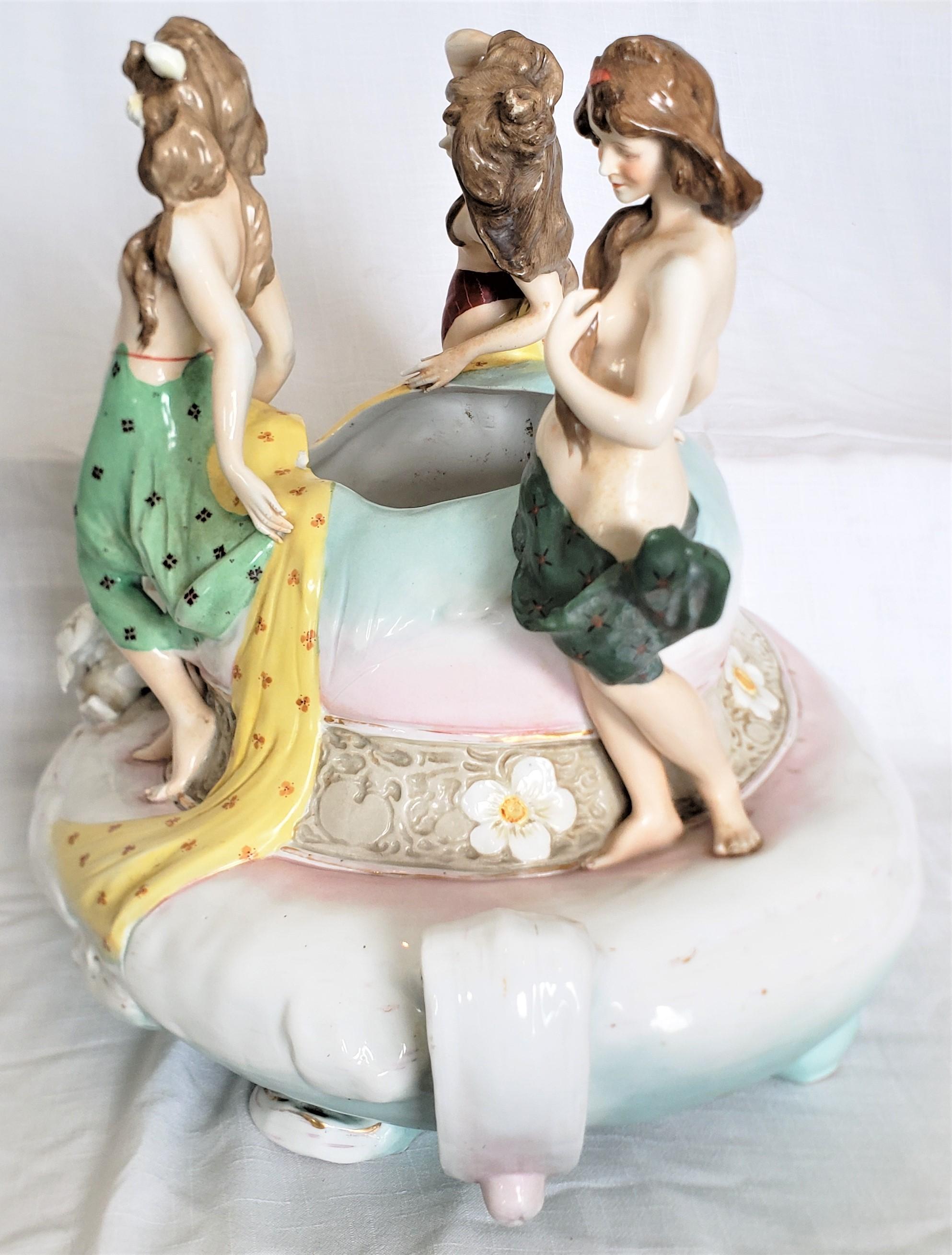 Austrian Large Antique Glazed Amphora Pottery Centerpiece with Three Semi-Nude Maidens For Sale