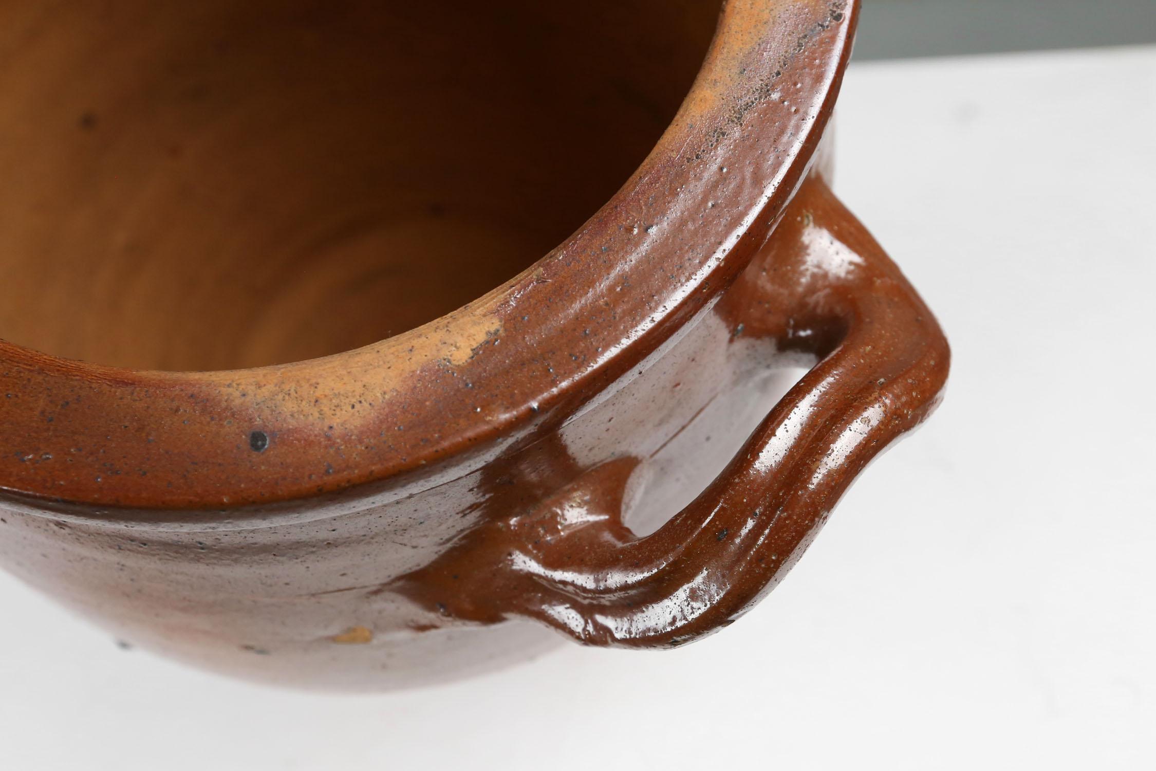 Grand pot antique en céramique brune émaillée, Belgique, 1800 en vente 2
