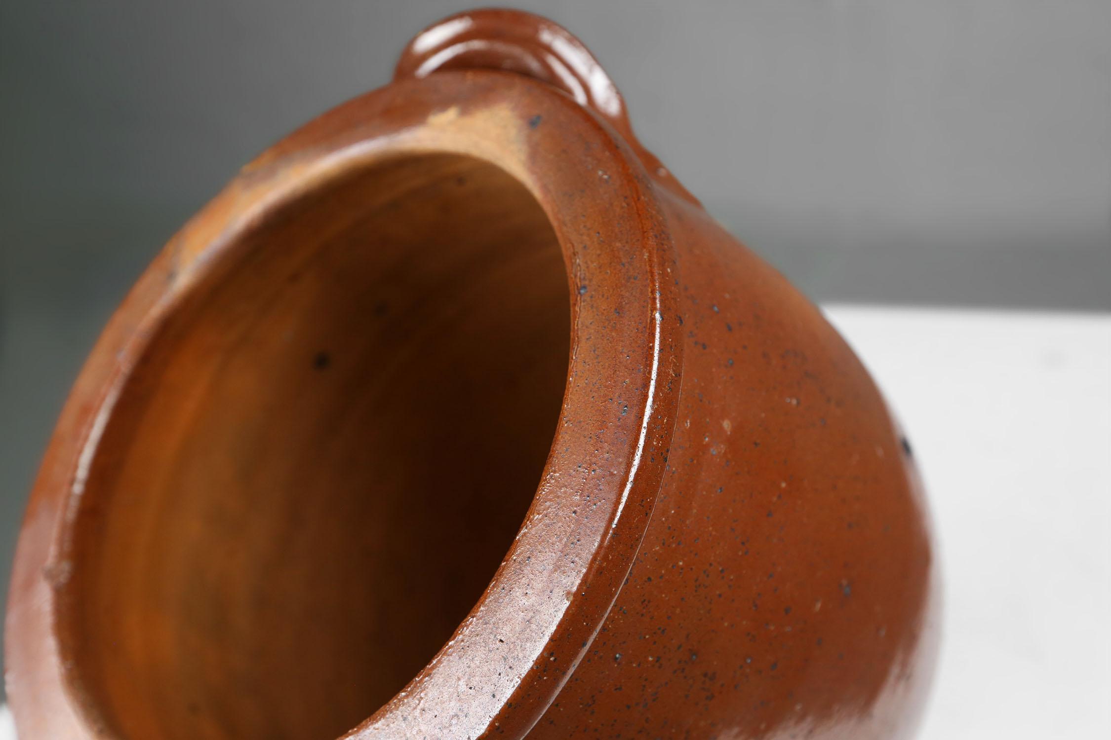 Grand pot antique en céramique brune émaillée, Belgique, 1800 en vente 3