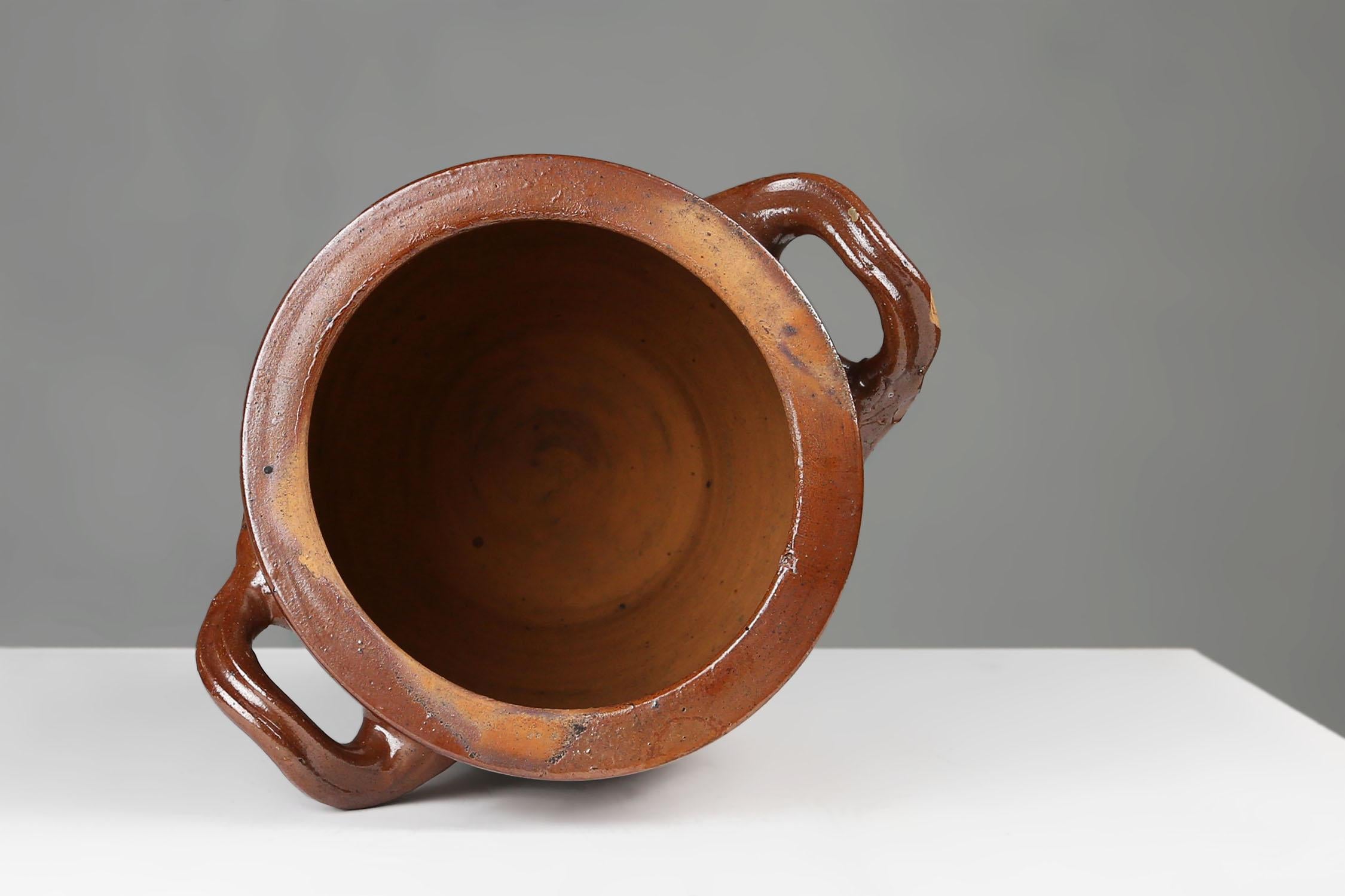 Glazed Large antique glazed brown ceramic pot, Belgium, 1800 For Sale