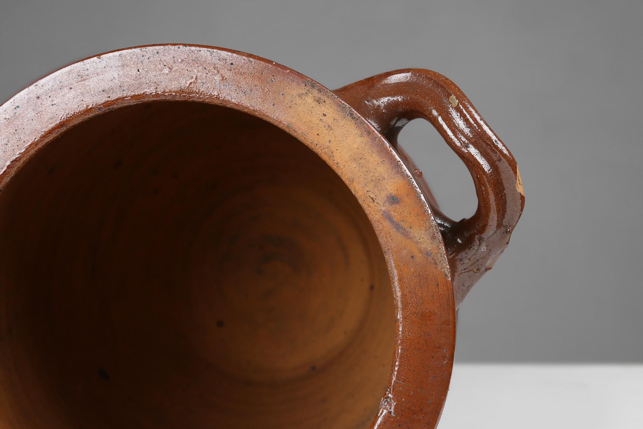 Grand pot antique en céramique brune émaillée, Belgique, 1800 Bon état - En vente à Meulebeke, BE