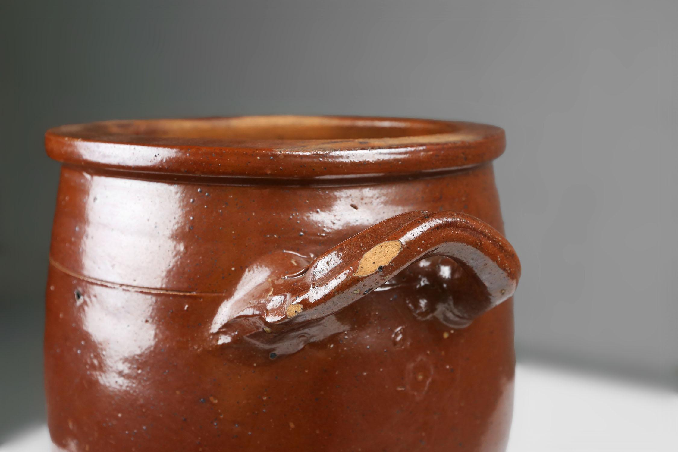 Large antique glazed brown ceramic pot, Belgium, 1800 For Sale 1