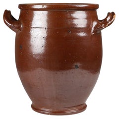 Large antique glazed brown ceramic pot, Belgium, 1800