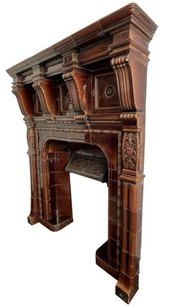 Large Antique Glazed Ceramic Fire Mantel