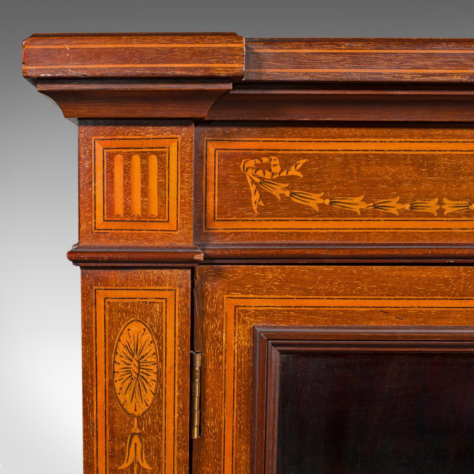 Large Antique Glazed Display Cabinet, English, Drawing Room, Bookcase, Edwardian For Sale 4