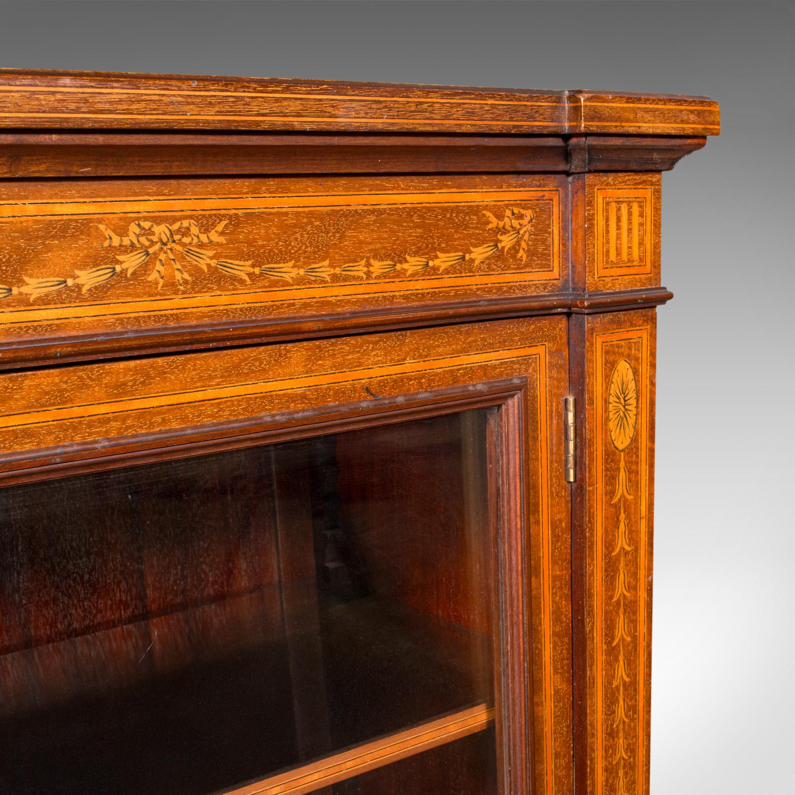 Large Antique Glazed Display Cabinet, English, Drawing Room, Bookcase, Edwardian For Sale 5