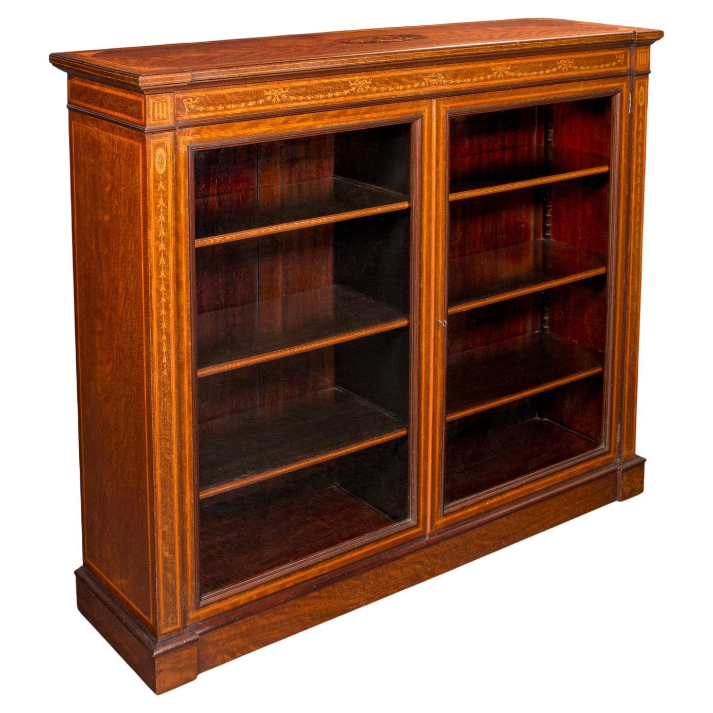 Gran vitrina antigua acristalada, inglesa, salón, librería, eduardiana
