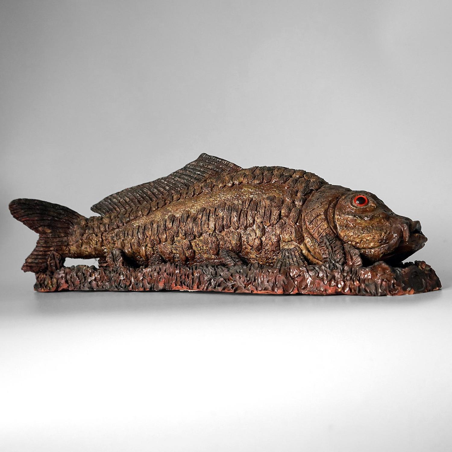 Large Antique Glazed Studio Pottery Ceramic Terracotta Fish Sculpture, c. 1900 For Sale 8