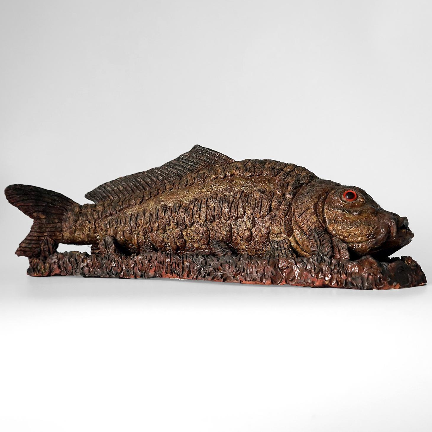 Large Antique Glazed Studio Pottery Ceramic Terracotta Fish Sculpture, c. 1900 For Sale 9