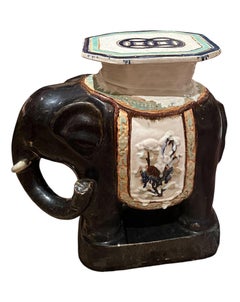 Large Antique Glazed Terracotta Elephant Garden Seat.