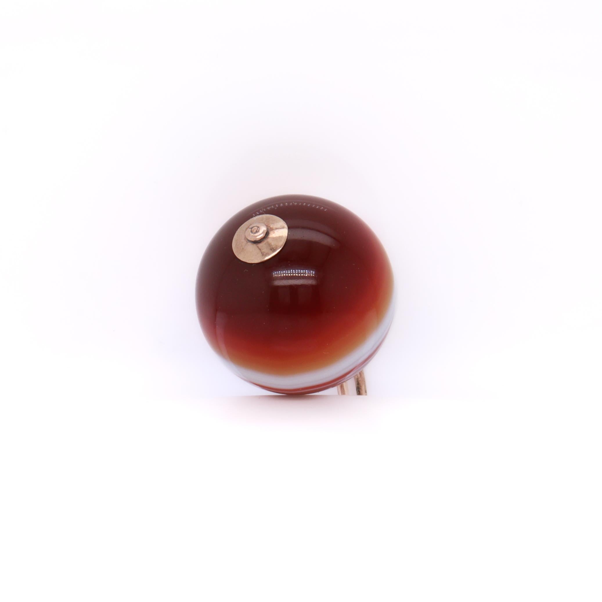 Grand pendentif sphère ou perle d'agate en or antique et baguée pour un collier en vente 4