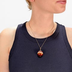 Grand pendentif sphère ou perle d'agate en or antique et baguée pour un collier