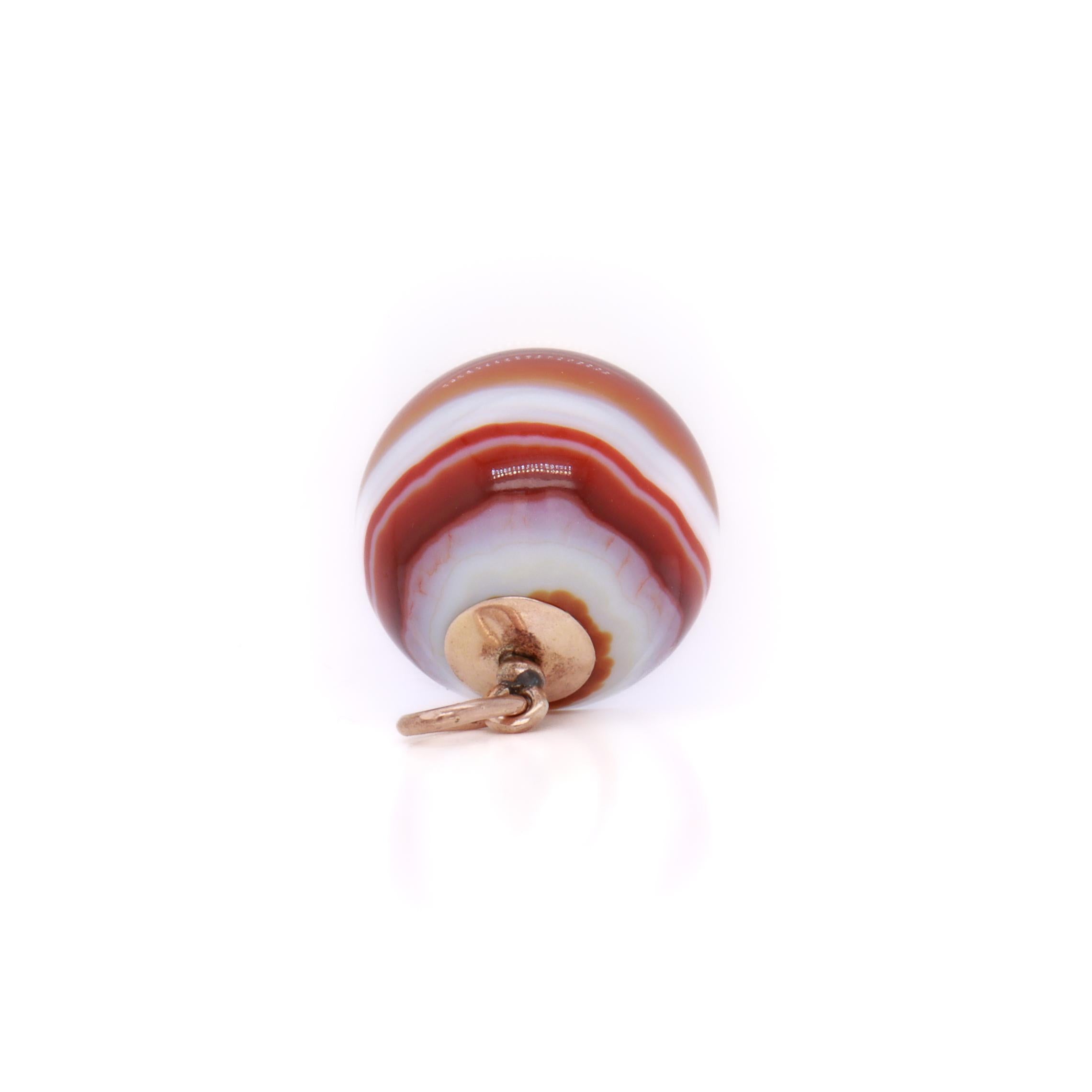Grand pendentif sphère ou perle d'agate en or antique et baguée pour un collier en vente 3