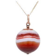 Large Antique Gold & Banded Agate Bead or Sphere Pendant for a Necklace