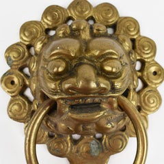 Large Antique Gold Iron Chinoiserie Dragon Foo Dog Door Knocker or Cabinet Pull