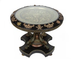 Large Antique Gold Overlay Copper Coat of Armorial Shield Inset Table