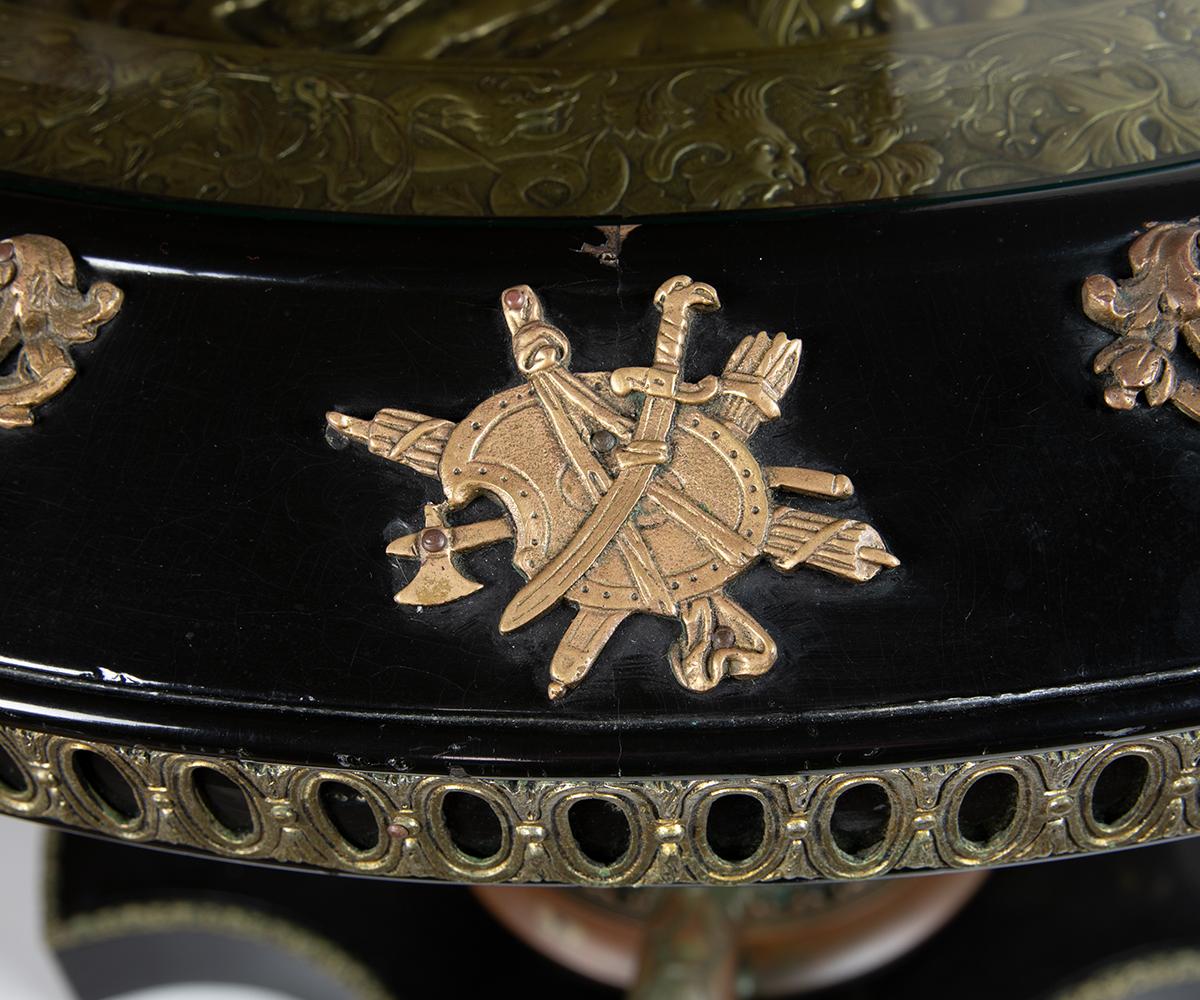 Neoclassical Revival Large Antique Gold Overlay Copper Coat of Armorial Shield Inset Table