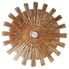 Large Antique Gold Patinated Sunburst Mirror