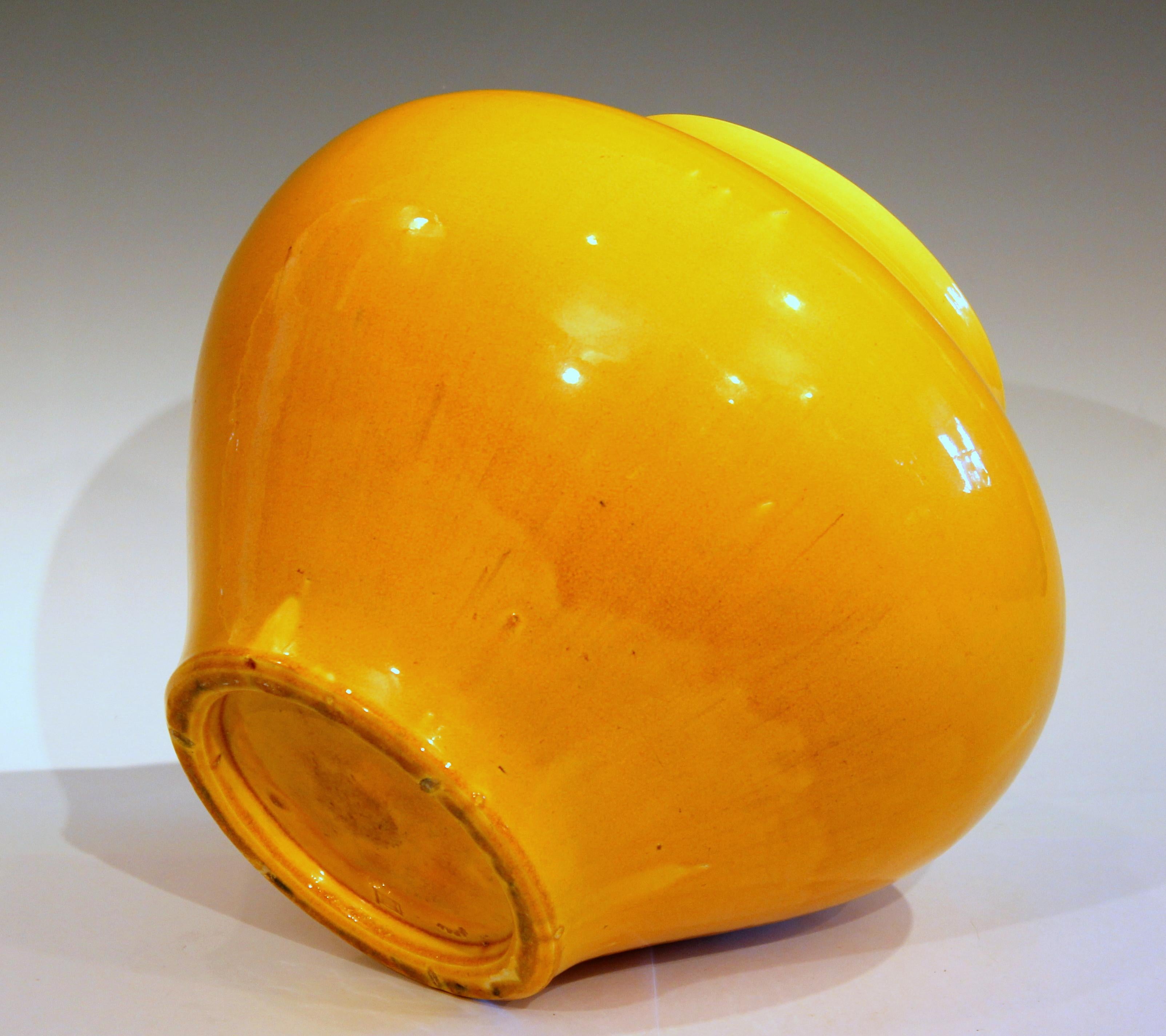 Turned Large Antique Golden Yellow Awaji Pottery Crackle Glaze Hu Form Vase