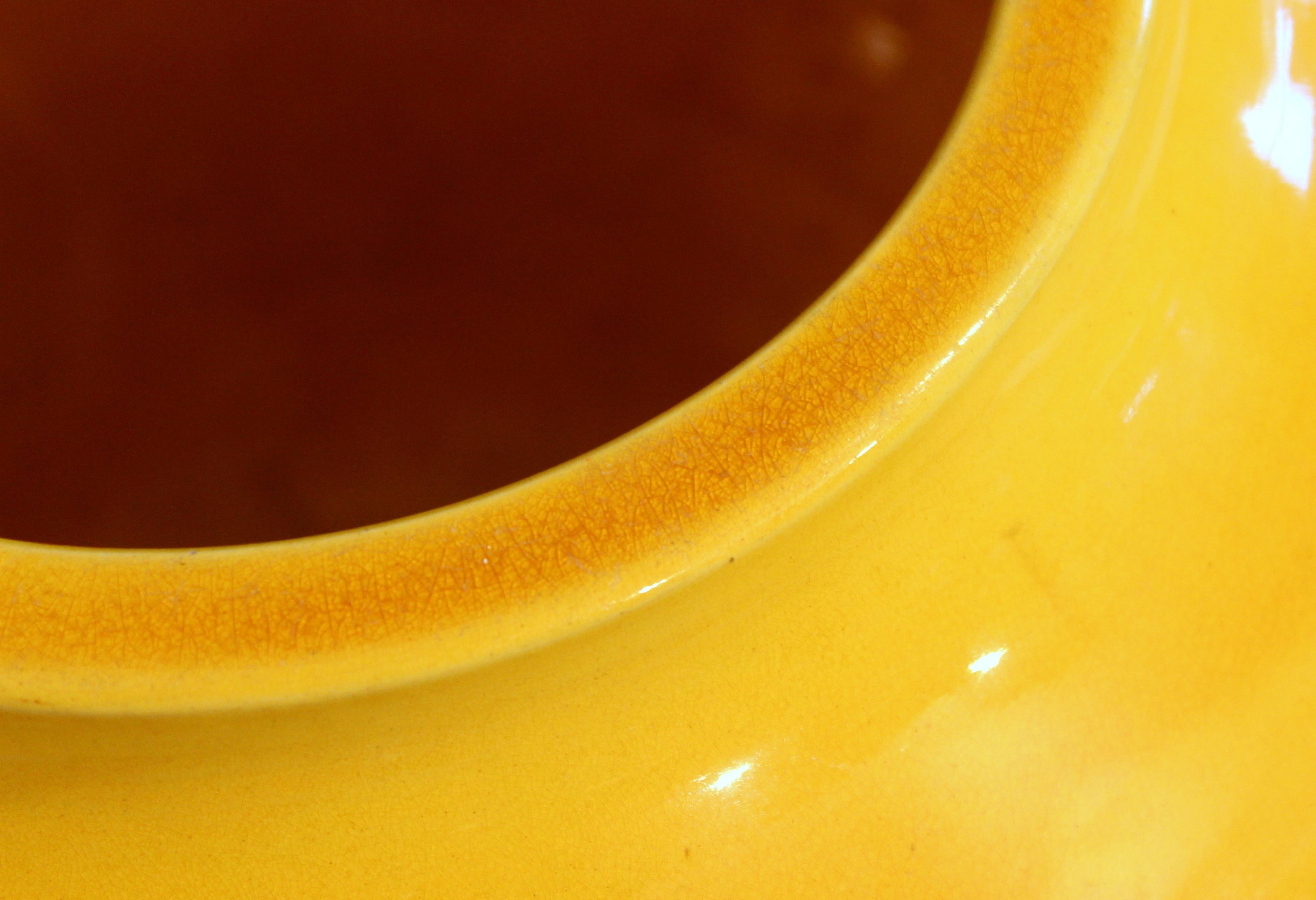 Large Antique Golden Yellow Awaji Pottery Crackle Glaze Hu Form Vase 1