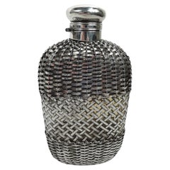 Großer antiker amerikanischer Edwardianischer Flask aus Sterlingsilber mit Käfig aus Gorham