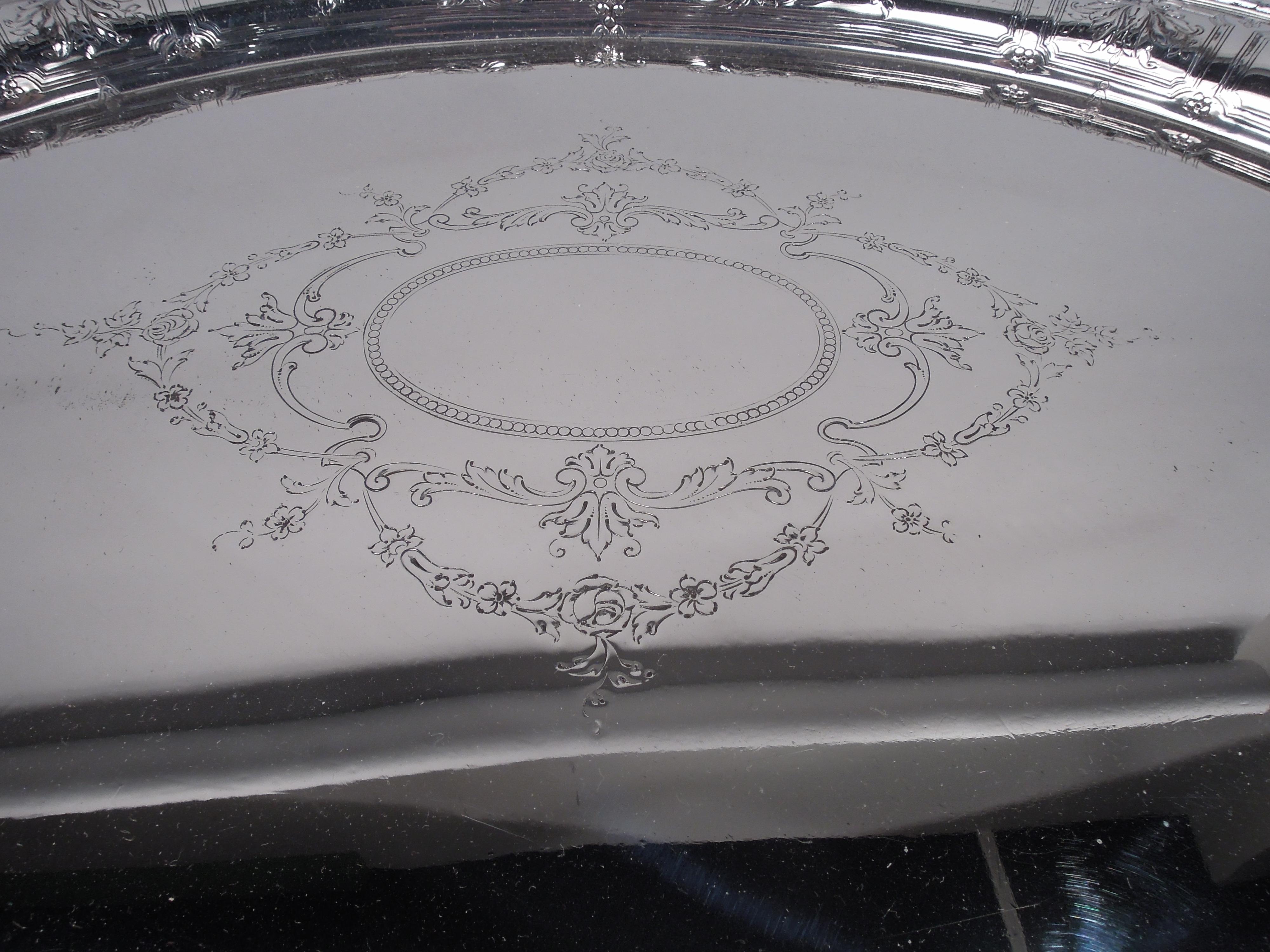 Early 20th Century Large Antique Gorham Maintenon Sterling Silver Tray, 1923 For Sale